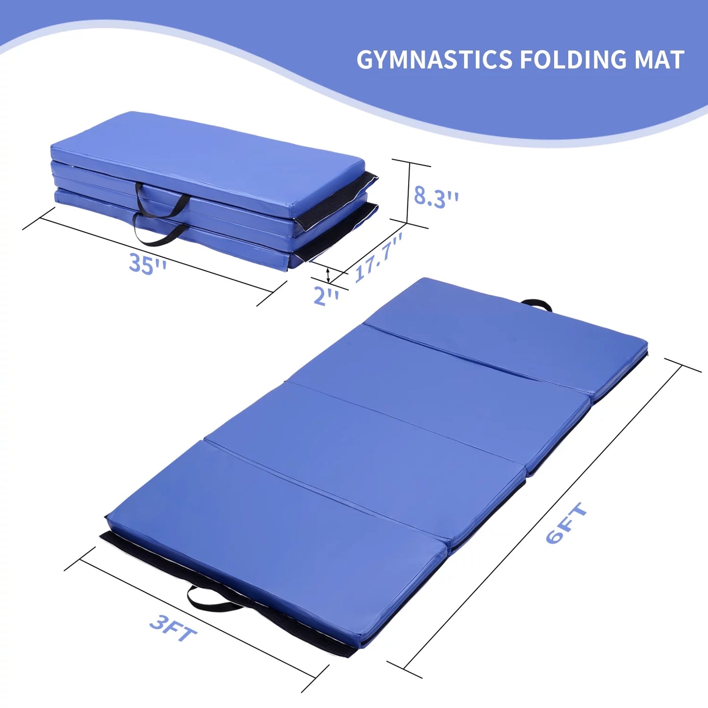 ZENOVA 3&#8217;x6&#8217;x2&#8243; Folding Tumble Exercise Mats Gymnastics Mat Aerobics Stretching Yoga Mat for Home Gym, Blue