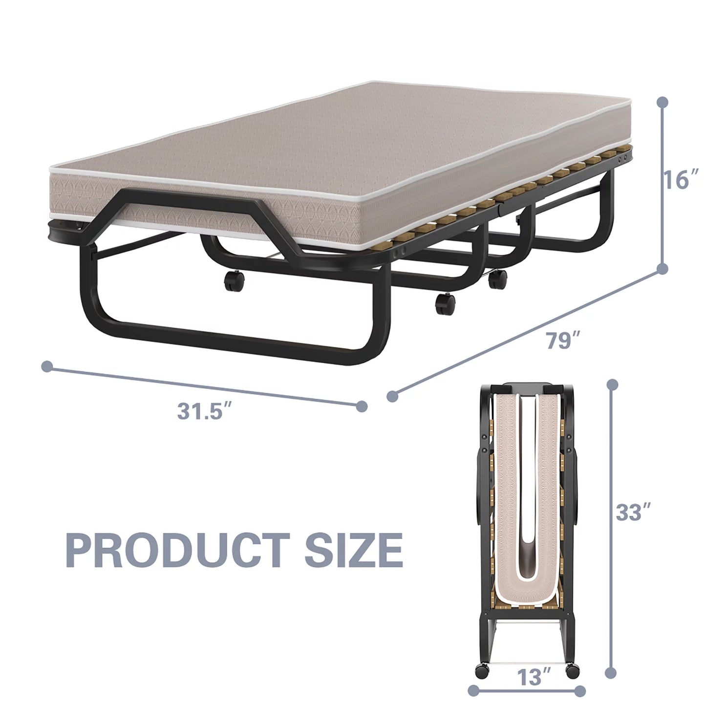 Costway Folding Bed Rollaway Guest Bed w/ Memory Foam Sturdy Metal Frame &#038; Foam Mattress, Made in Italy (Product Dimensions: 79L x 31.5W x 16 H inch)