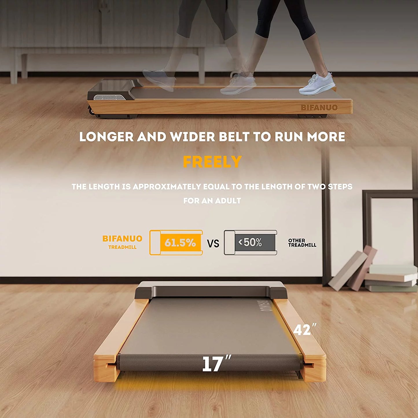 Bifanuo Under Desk Treadmill, Walking Pad 2.25HP, Wood Electric Light Weight Walking Treadmill, Desk Treadmill for Office Under Desk with Remote Control, Installation-Free??DARK)