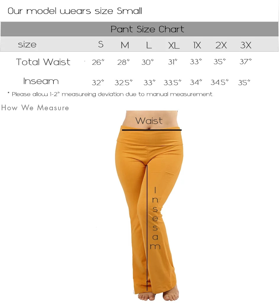 TheLovely Womens &#038; Plus Stretch Cotton Fold-Over High Waist Bootcut Workout Flared Yoga Pants