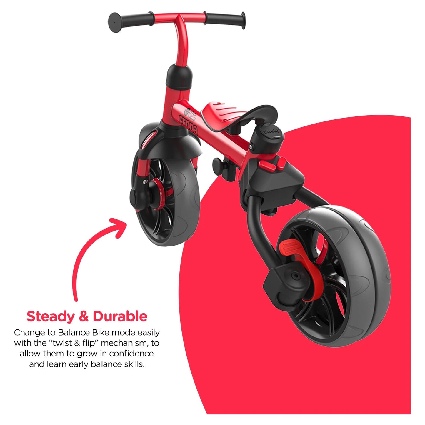 Yvolution Velo Flippa 4-in-1 Triicycle to Balance Bike 2-5 Years (Red) Unisex