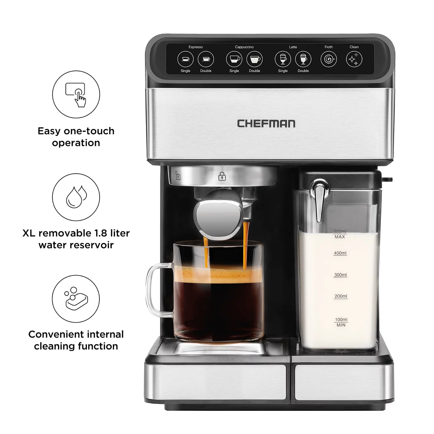 Chefman 6-in-1 Digital Espresso Machine w/ Integrated Milk Frother, 15-Bar Pump &#8211; Stainless Steel, New