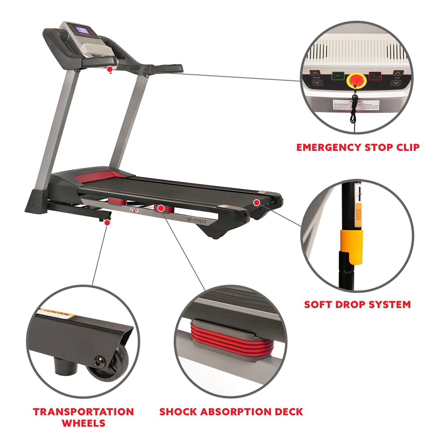 Sunny Health Fitness Electric Incline Treadmill, Bluetooth Speakers, USB Charge Function, Home Workout Exercise Machine, SF-T7917