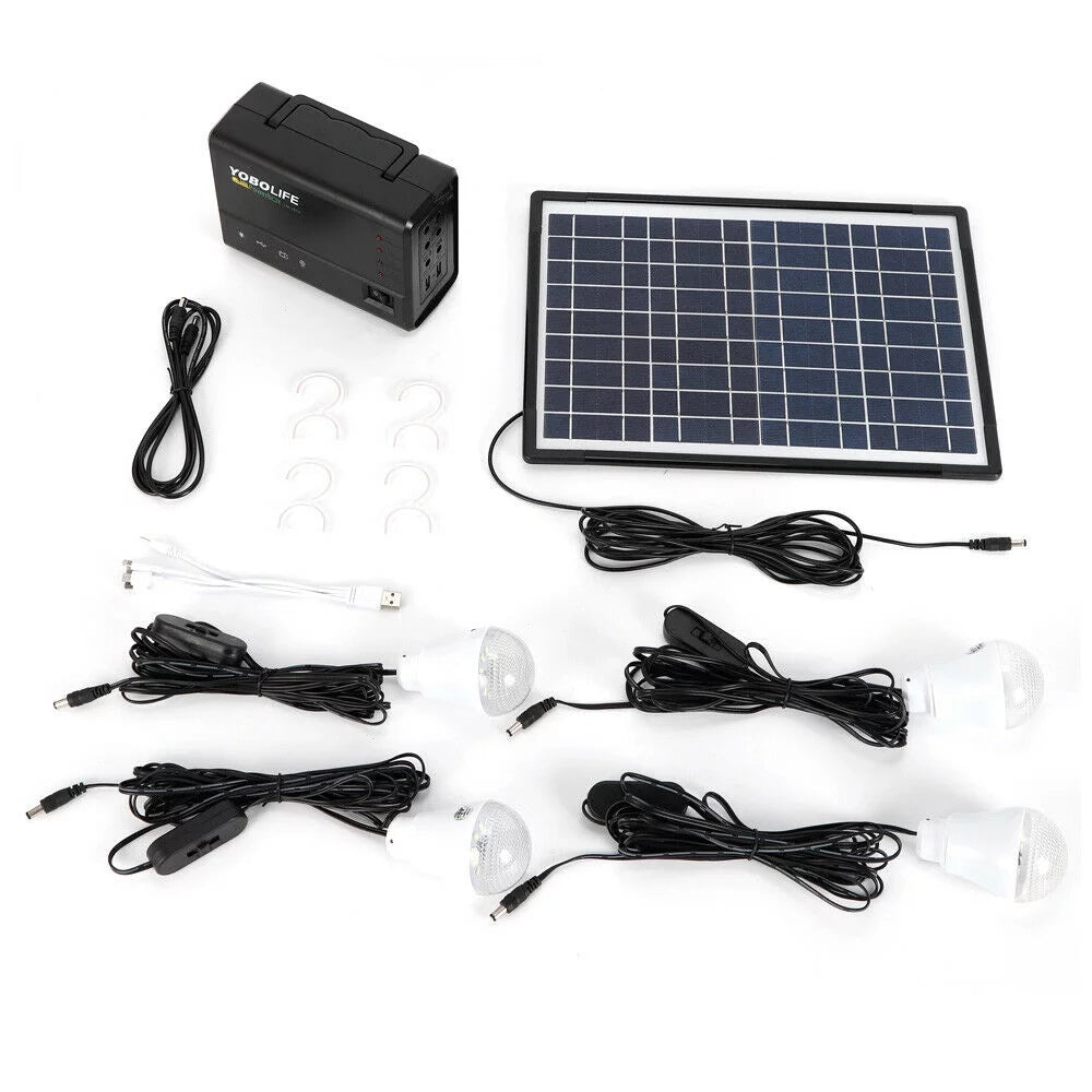 AC 110-220V Portable Solar Generator with Solar Panel,Included 4 Sets LED Lights,Solar Power