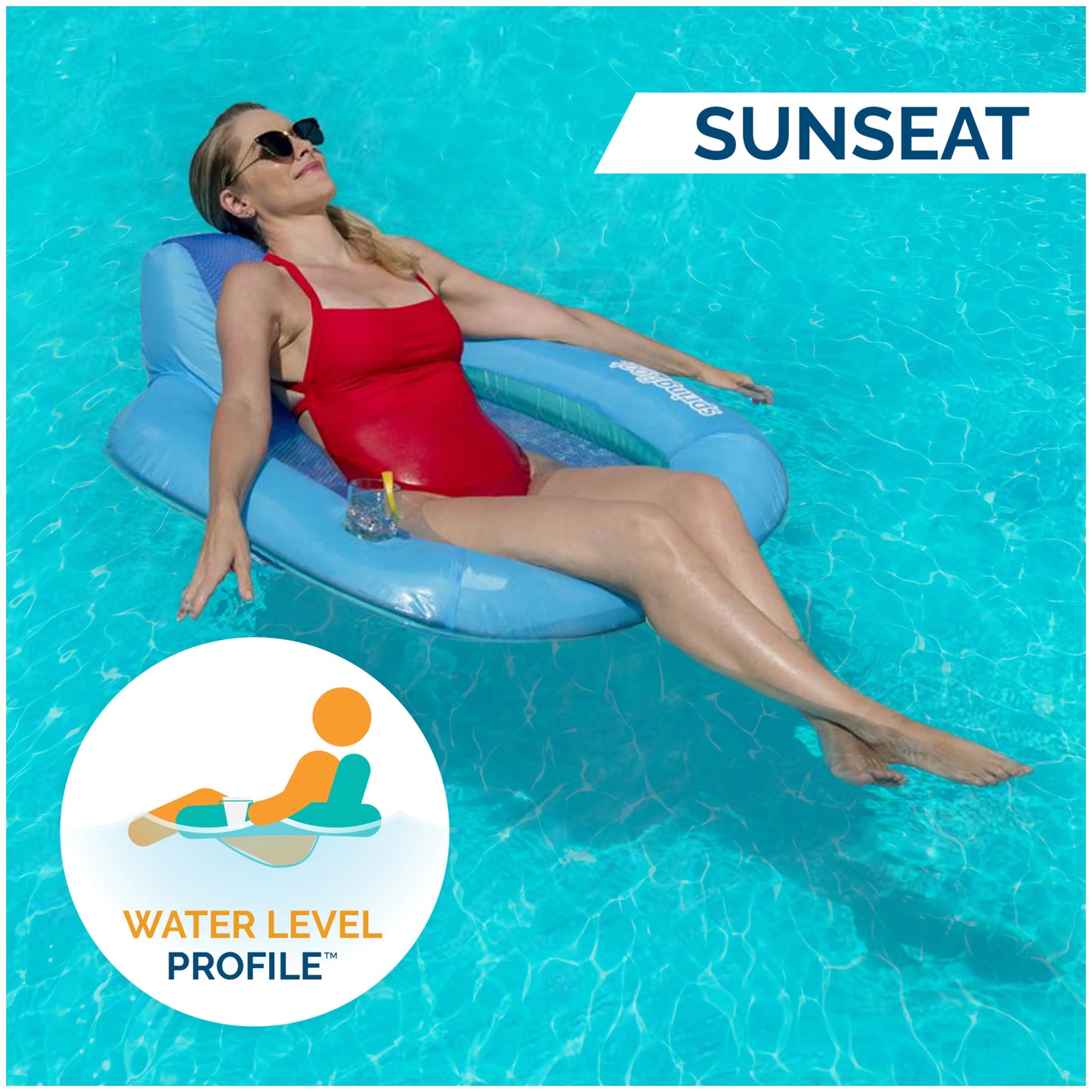 SwimWays Spring Float Sunseat, Inflatable Pool Lounge Chair with Backrest, Pool Float for Adults