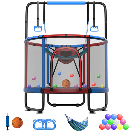 CITYLE Trampoline for Kids 600LBS 60&#8221; 5FT Toddler Trampoline Indoor Outdoor with Basketball Hoop, Swing, Adjustable Bar, Mini Small Trampoline with Enclosure, Gifts for Toddlers, Boys &#038; Girls