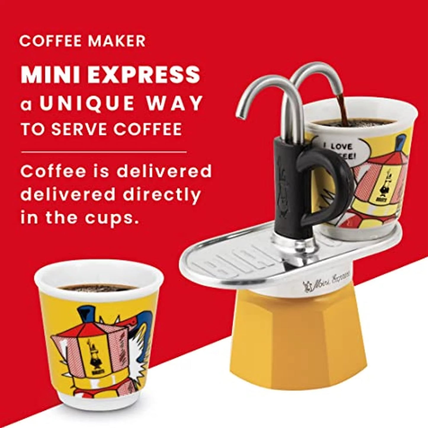 Bialetti &#8211; Mini Express Lichtenstein: Moka Set includes Coffee Maker 2-Cup (2.8 Oz), Yellow, Aluminium