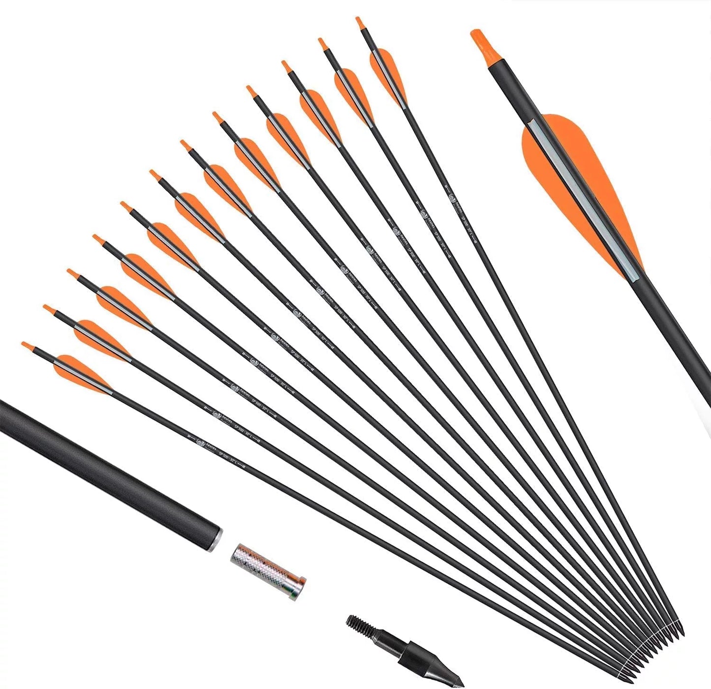 Carbon Arrow 29 inch 12-Pack Hunting Arrows Spine 400 for 30-65lb Bows Archery Compound &#038; Recurve &#038; Traditional Bow, Green