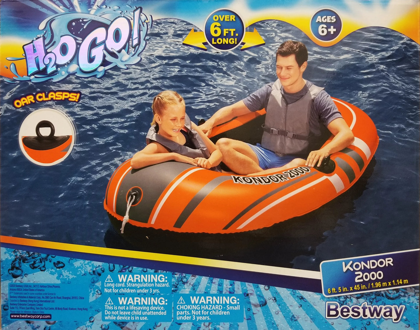 Bestway H2O GO! 6ft.5in X 45in Kondor 2000 Inflatable Orange Boat