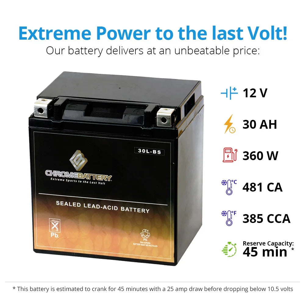 Chrome Battery Ytx30L-Bs Power Sports Battery Replaces Etx30L Cyix30L-Bs Ygix30 M7230L