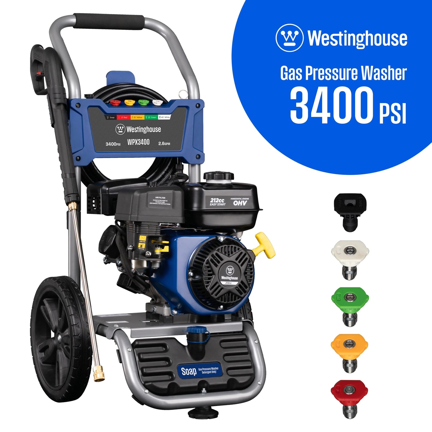 Westinghouse 2700-PSI, 2.3- GPM Gas Pressure Washer with 4 Nozzles &#038; Soap Tank