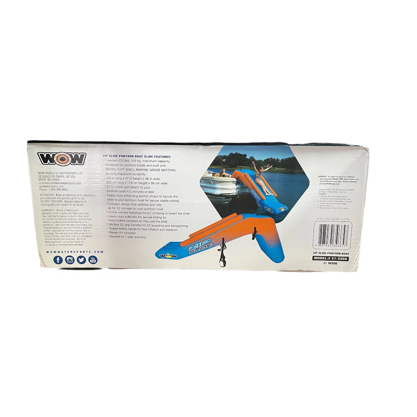 WOW Pontoon Zip Slide, 10.5ft x 33in x 54in, Blue &#038; Orange