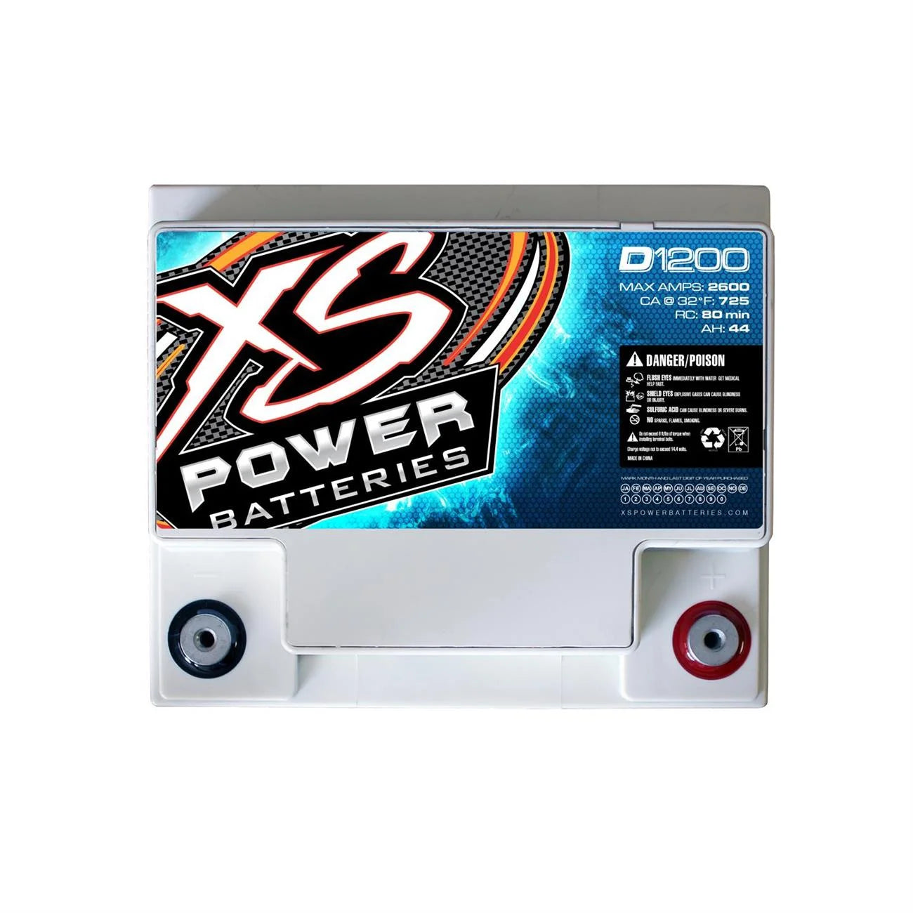 XS Power D1200 XS Series 12V 2600 Amp AGM High Output Battery with M6 Terminal Bolt