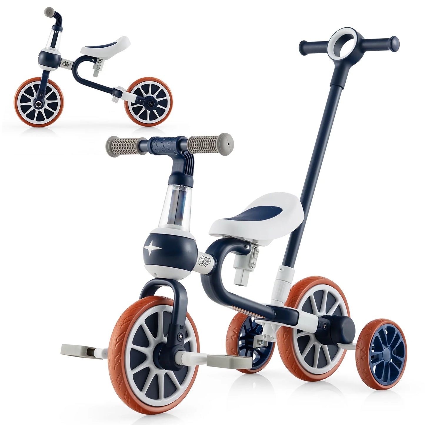 Costway 4 in 1 Kids Tricycles with  Push Handle &#038; Training Wheels Baby Balance Bike Navy