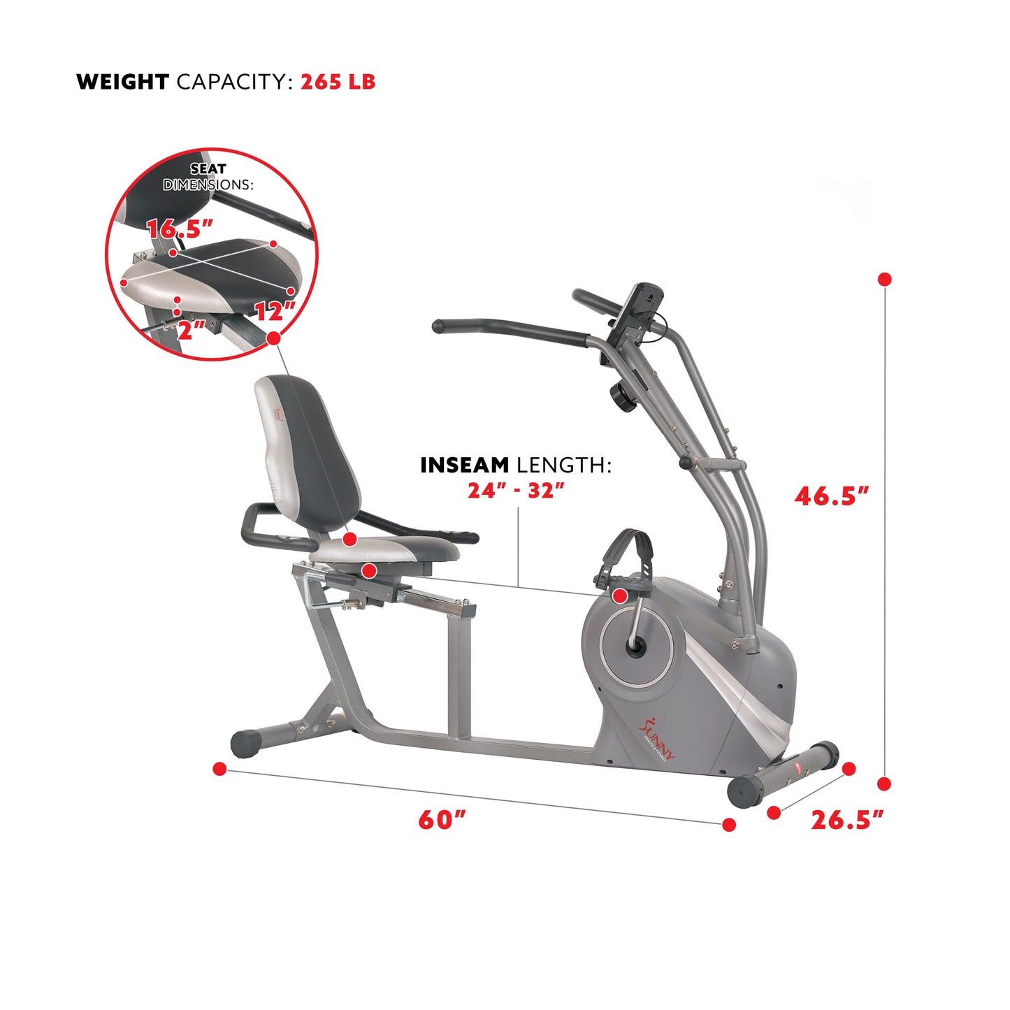 Sunny Health &#038; Fitness Cross Trainer Magnetic Recumbent Bike with Arm Exercisers for Indoor Cardio with Pulse Sensors, SF-RB4936