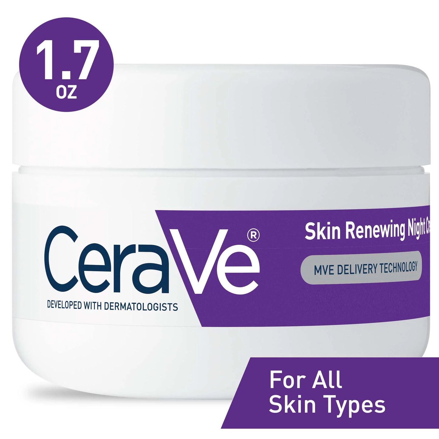 CeraVe Skin Renewing Face Night Cream with Peptide Complex &#038; Hyaluronic Acid for All Skin Types, 1.7 oz