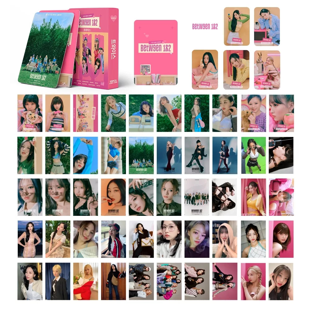 55Pcs TWICE LOMO Cards TWICE BETWEEN1 &#038; 2 Album Photo Poster MINI TWICE Album For Fans KPOP TWICE Merch TWICE 2023 Photo Album KPOP Merch For Fans TWICE MINI Poster