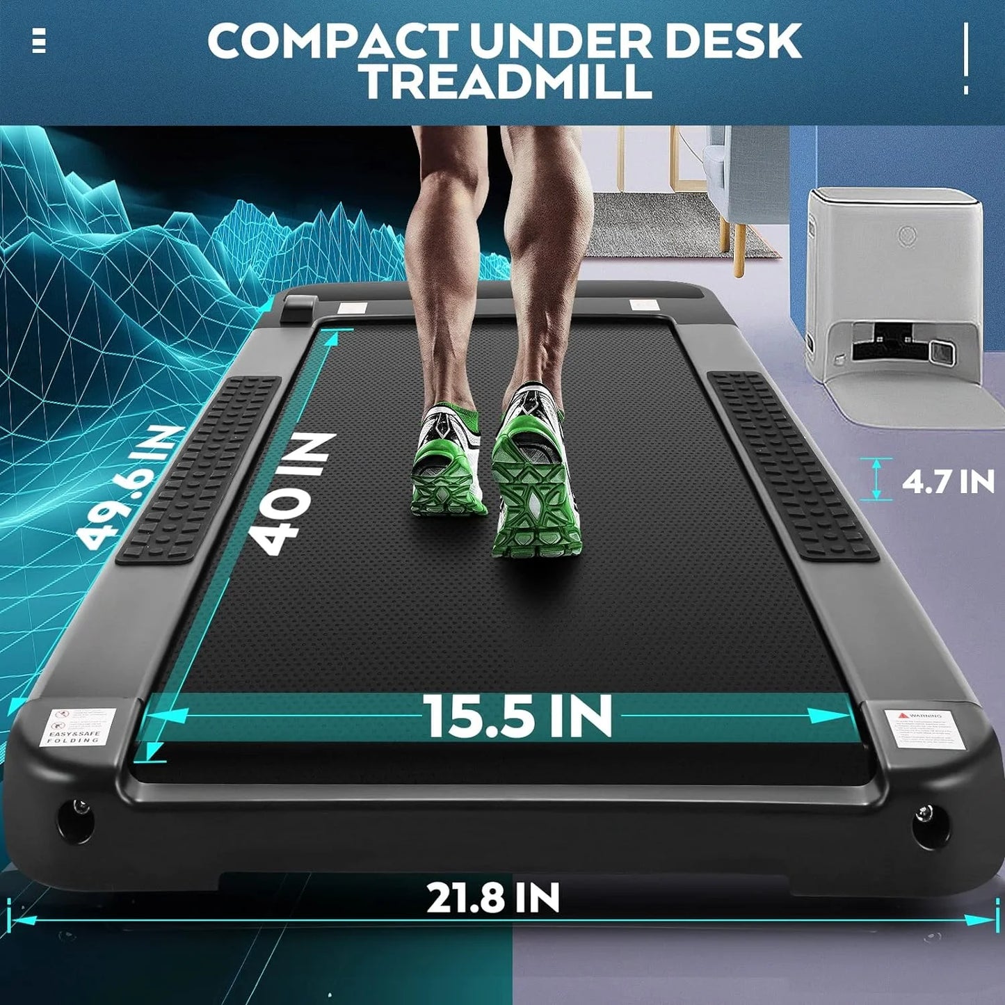 Tikmboex Folding Under Desk Treadmill with Incline, 2 in 1 Walking Pad Treadmill with Remote Control, LED Touch Screen, Installation &#8211; Free for Home Office