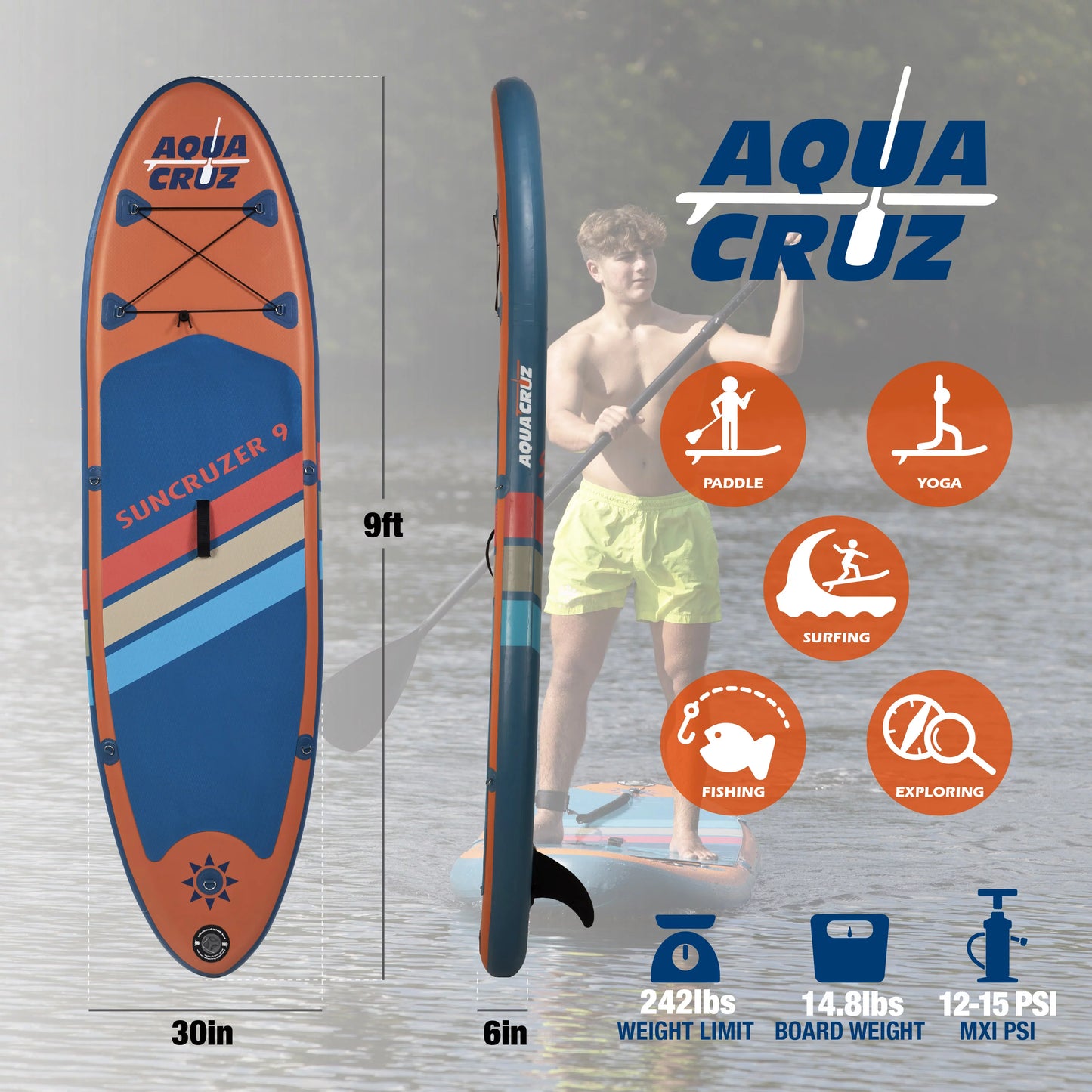 Aquacruz Suncruzer 9 ft. Inflatable Stand Up Paddle Board Set with Accessories