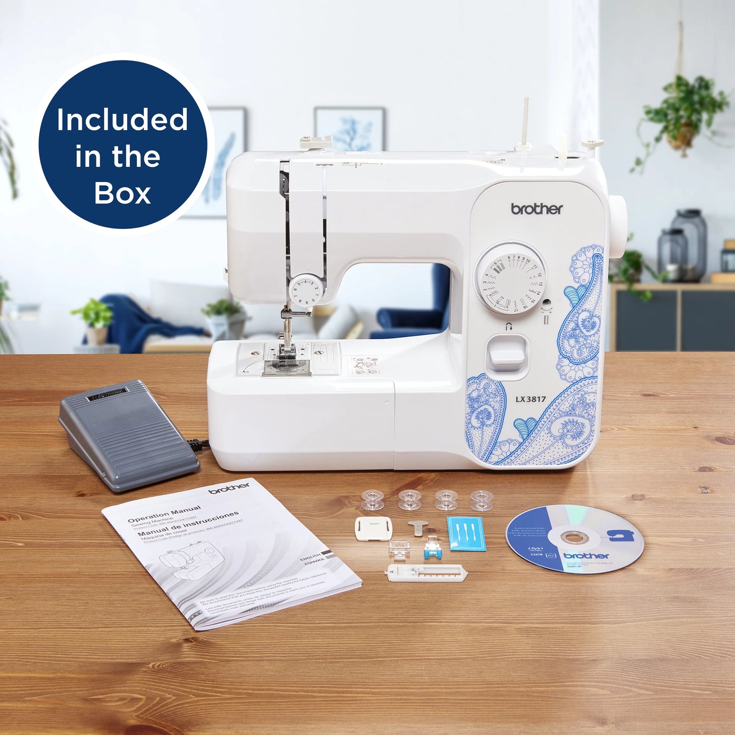 Brother LX3817 17-Stitch Portable Full-Size Sewing Machine, White