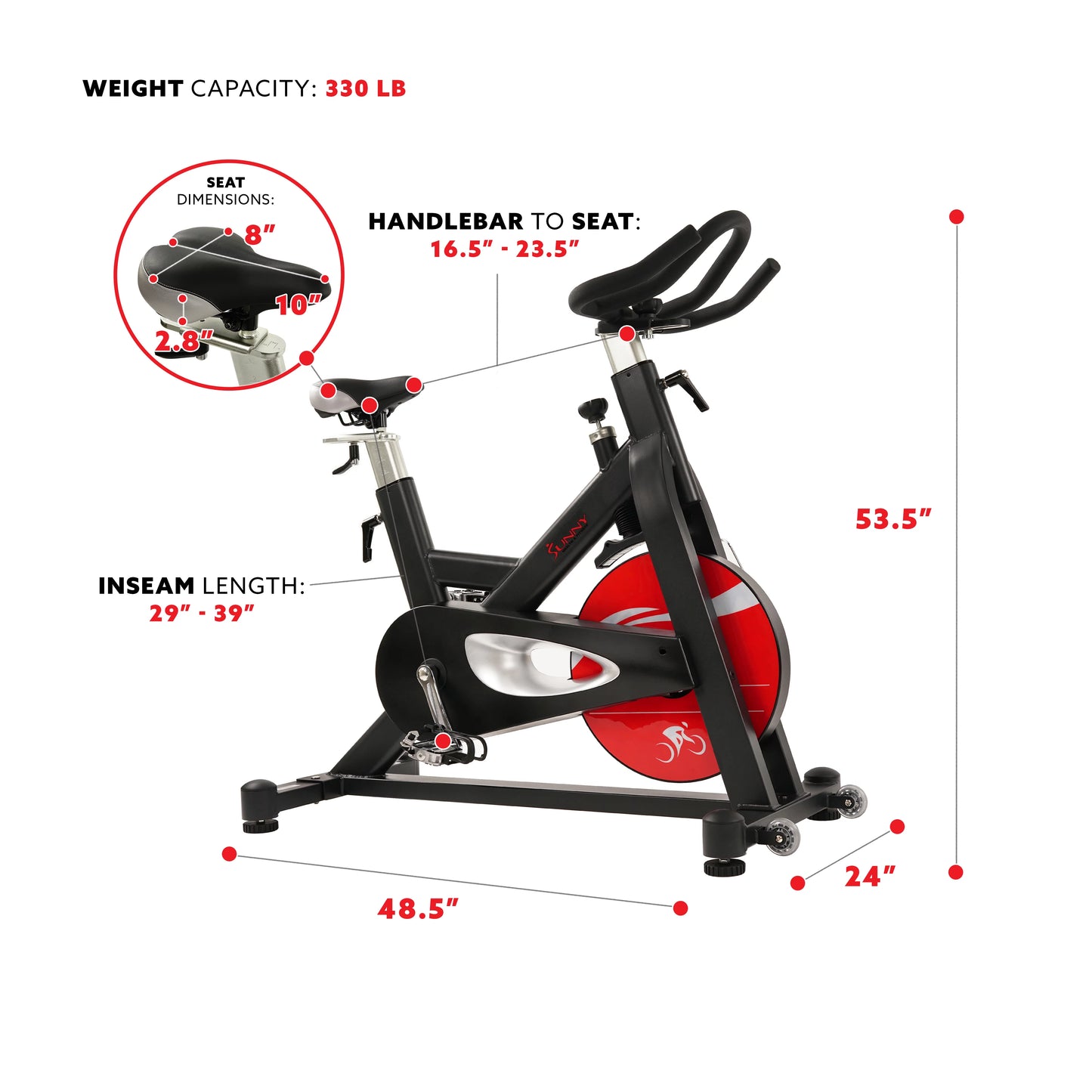 Sunny Health &#038; Fitness Evolution Pro Magnetic Indoor Cycling Exercise Bike, High Weight Capacity, Heavy Flywheel, SF-B1714