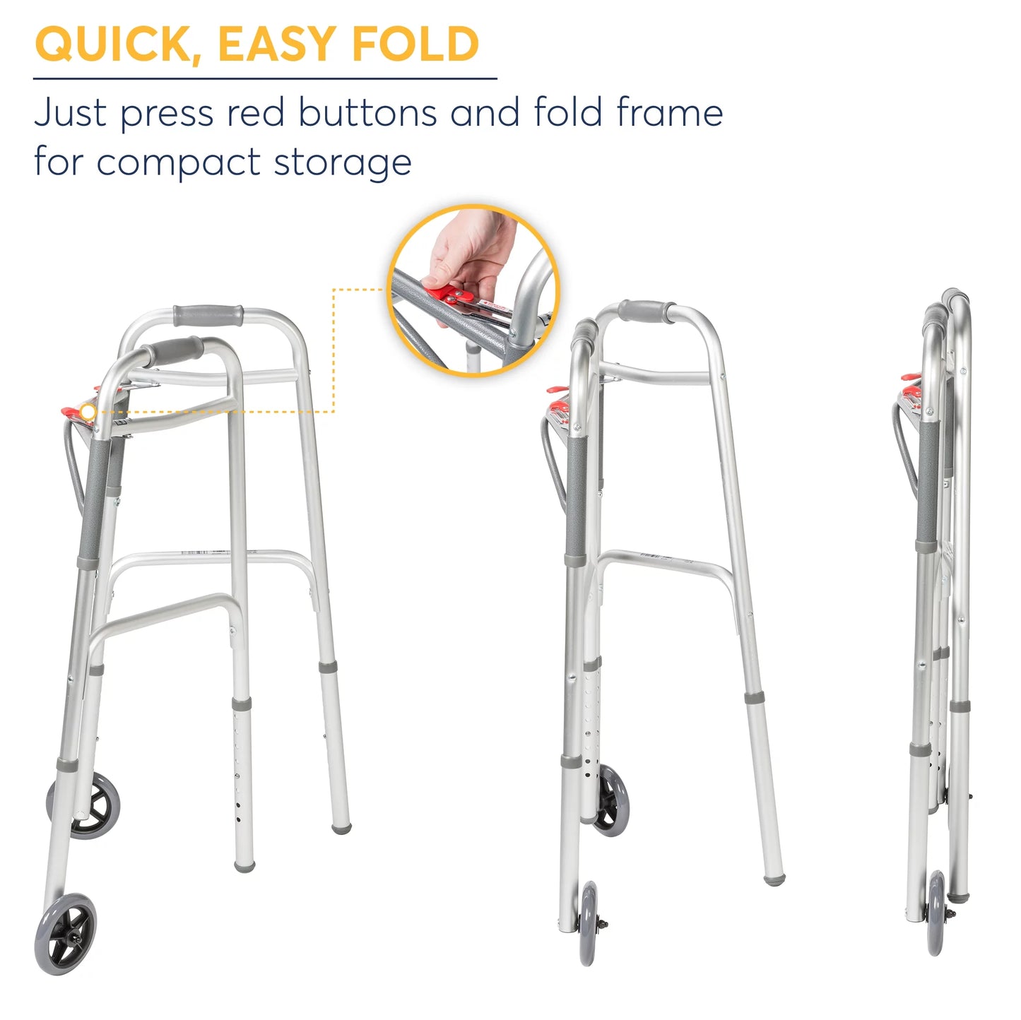 Drive Medical PreserveTech Deluxe Two Button Folding Walker with 5&#8243; Wheels