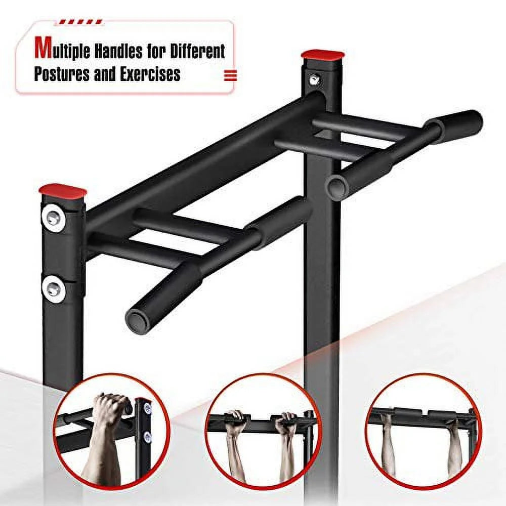 UPGO Adjustable Power Tower 400lbs Max Weight Dip Station Pull up Bar Power Rack Push up Resistance Band for Home Gym Strength Training Workout Equipment