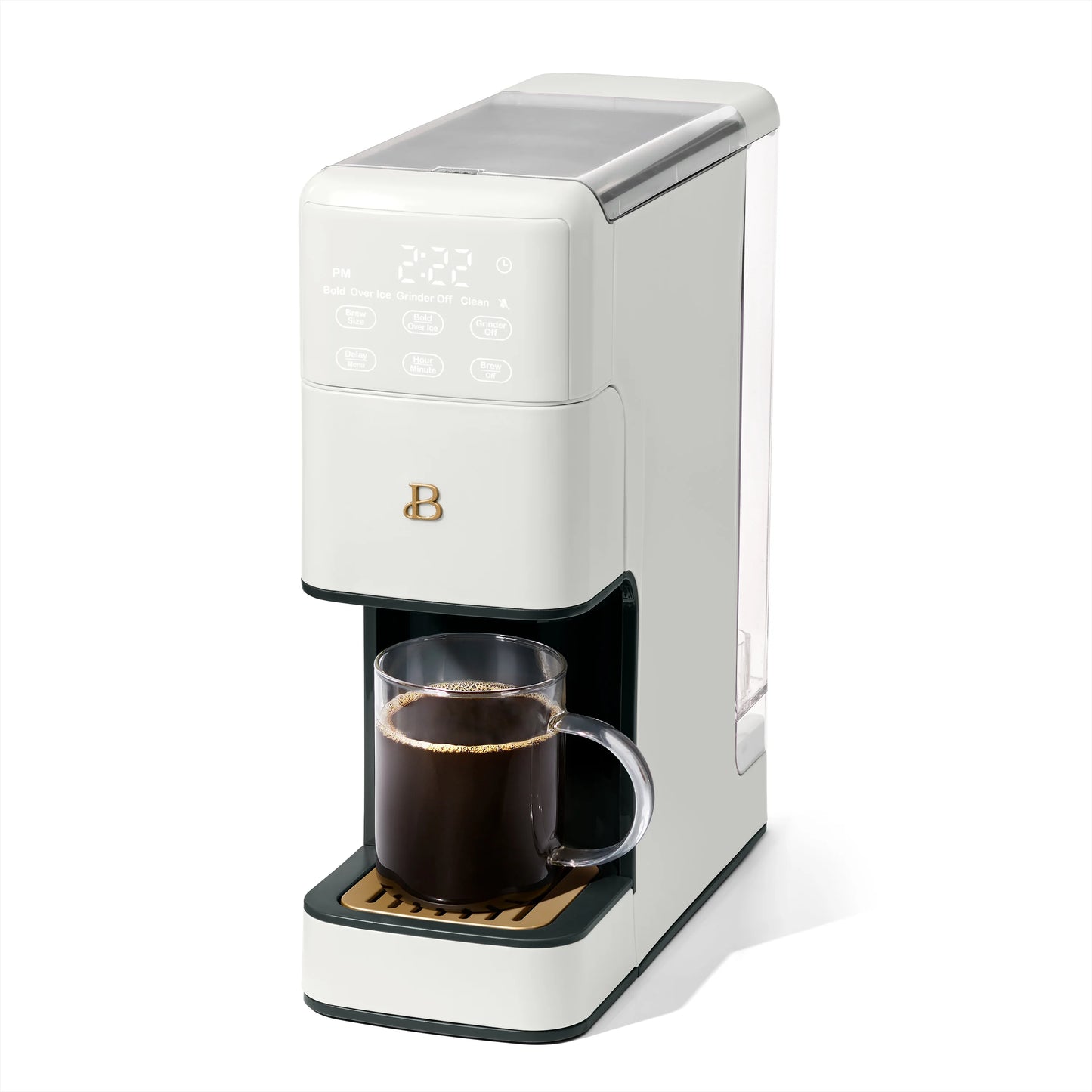 Beautiful Perfect Grind Programmable Single Serve Coffee Maker, White Icing by Drew Barrymore