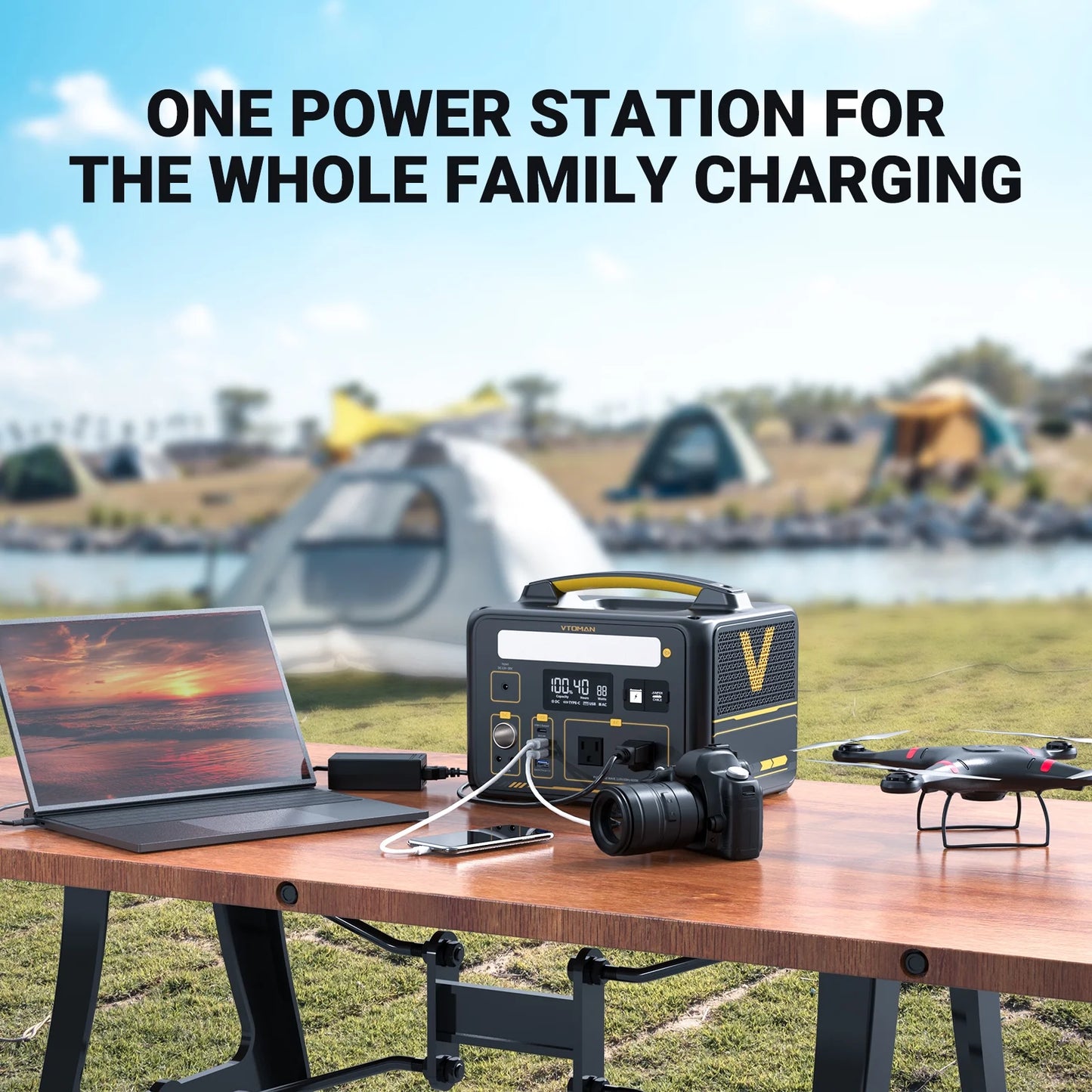 VTOMAN Jump 600X Portable Power Station 600W (1200W Peak), 299Wh LFP Solar Generator with 110V/600W AC Outlet, Jump Starter, 60W USB Port, 12V DC Output for Camping &#038; Home Backup