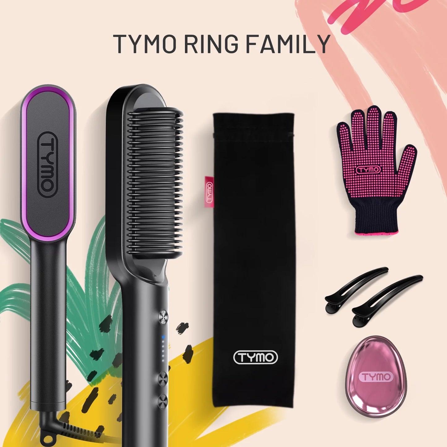 TYMO RING Hair Straightener Brush Black ?C Hair Straightening Iron with Built-in Comb, 20s Fast Heating &#038; 5 Temp Settings &#038; Anti-Scald