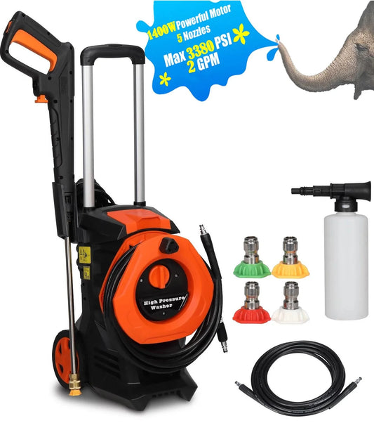 1800W Pressure Washer Electric Powered, Seizeen Outdoor Patio Car High Pressure Cleaner Easy to Move, 3000 PSI Max, 1.7GPM, 6M Hose, 4 Nozzles &#038; Soap Bottle