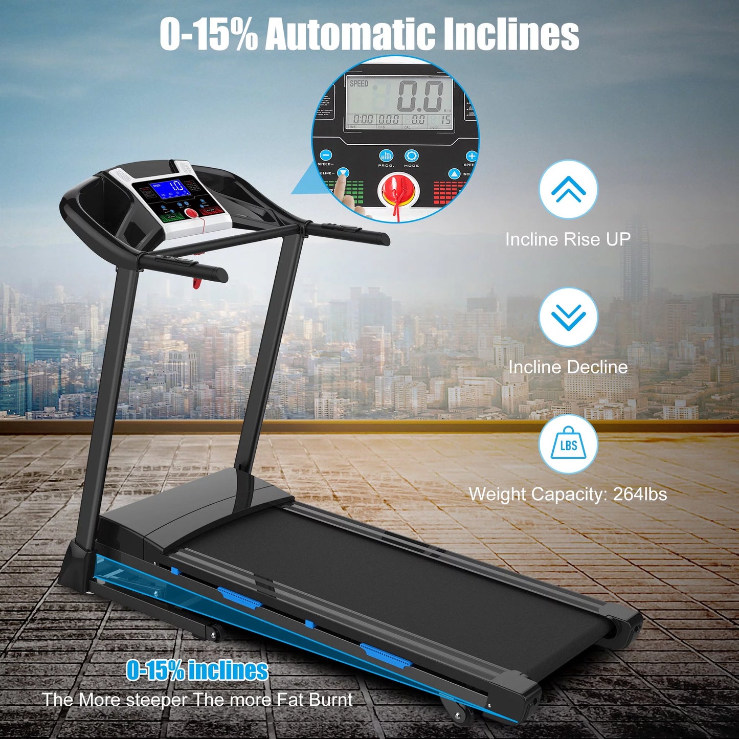 YY 3.25HP Folding Electric Treadmill 9mph 15-Level Auto Incline Running Machine Fitness with 300 Lb. Capacity, Smart Anti-Shock System, 12 Programs, Built-in MP3 Speaker For Home Office Gym,Black 0421