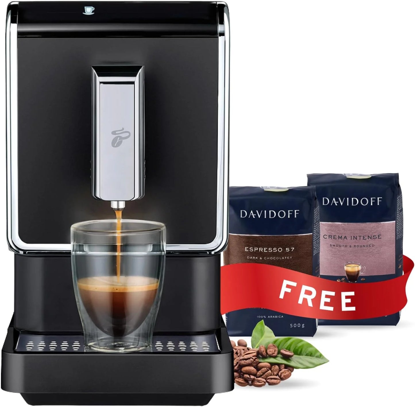 Tchibo Single Serve Coffee Maker &#8211; Automatic Espresso Coffee Machine &#8211; Built-in Grinder, No Coffee Pods Needed &#8211; Comes with x2 17.6 Ounce Bags of Whole Beans