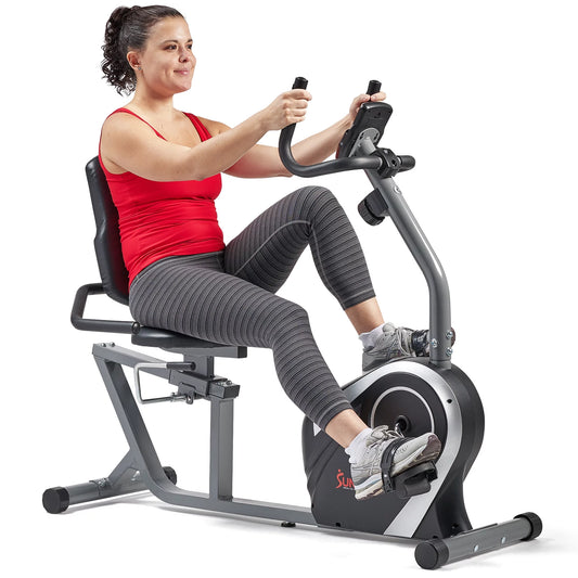 Sunny Health &#038; Fitness Magnetic Recumbent Bike Exercise Bike, 300lb Capacity, Easy Adjustable Seat, Monitor, Pulse Rate Monitoring &#8211; SF-RB4616S