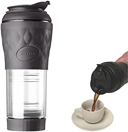 Cafeteira Portátil Pressca 350 ml, com isolamento térmico. Filtro reutilizável de inox. Infusora de chá manual. Livre de BPA. 22 cm de altura.