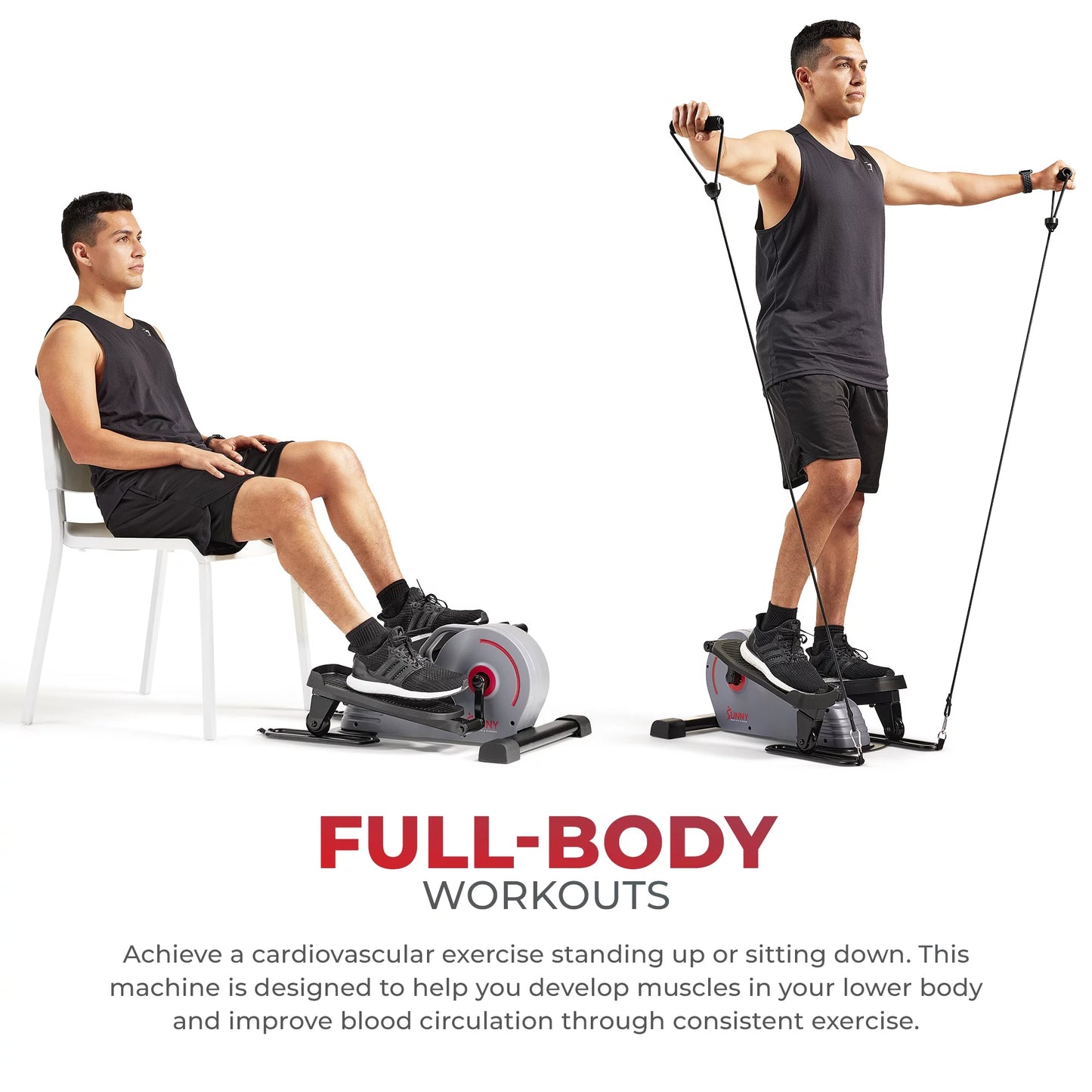 Sunny Health &#038; Fitness Portable Stand Up Elliptical with Resistance Bands &#8211; SF-E320051