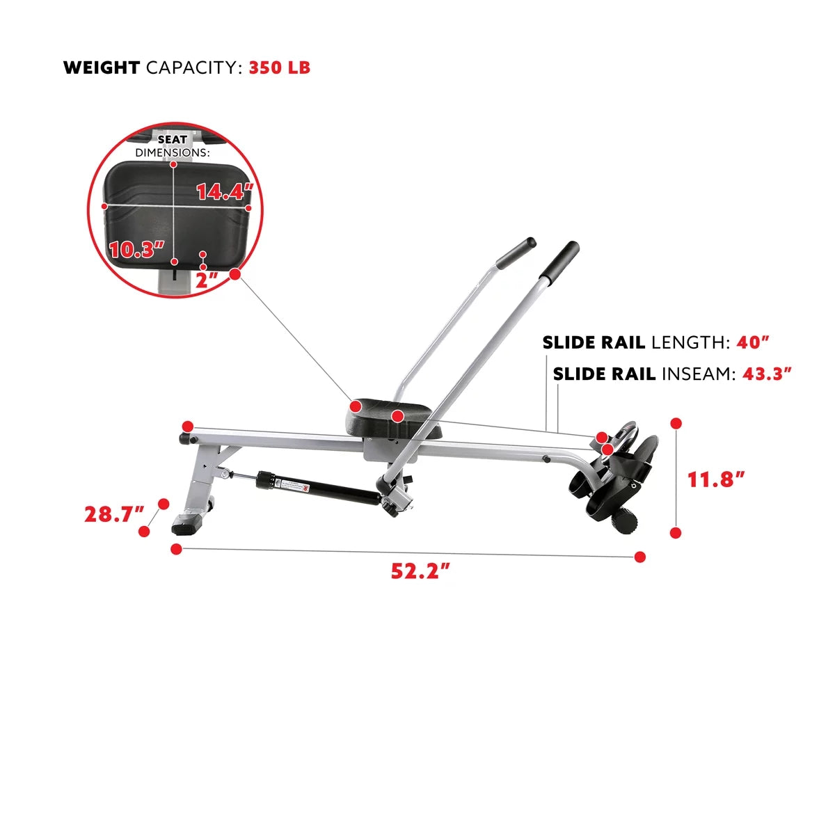 Sunny Health &#038; Fitness Full Motion Cardio Rowing Machine Exercise Workout Rower w/ Hydraulic Cylinder and LCD Monitor, SF-RW5639