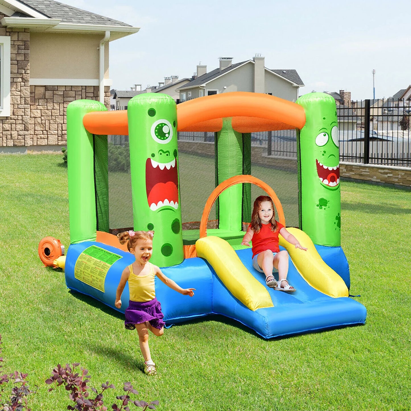 Costway Inflatable Bounce House Jumper Castle Kids Playhouse w/ Basketball Hoop &#038; Slide (Blower NOT Included)