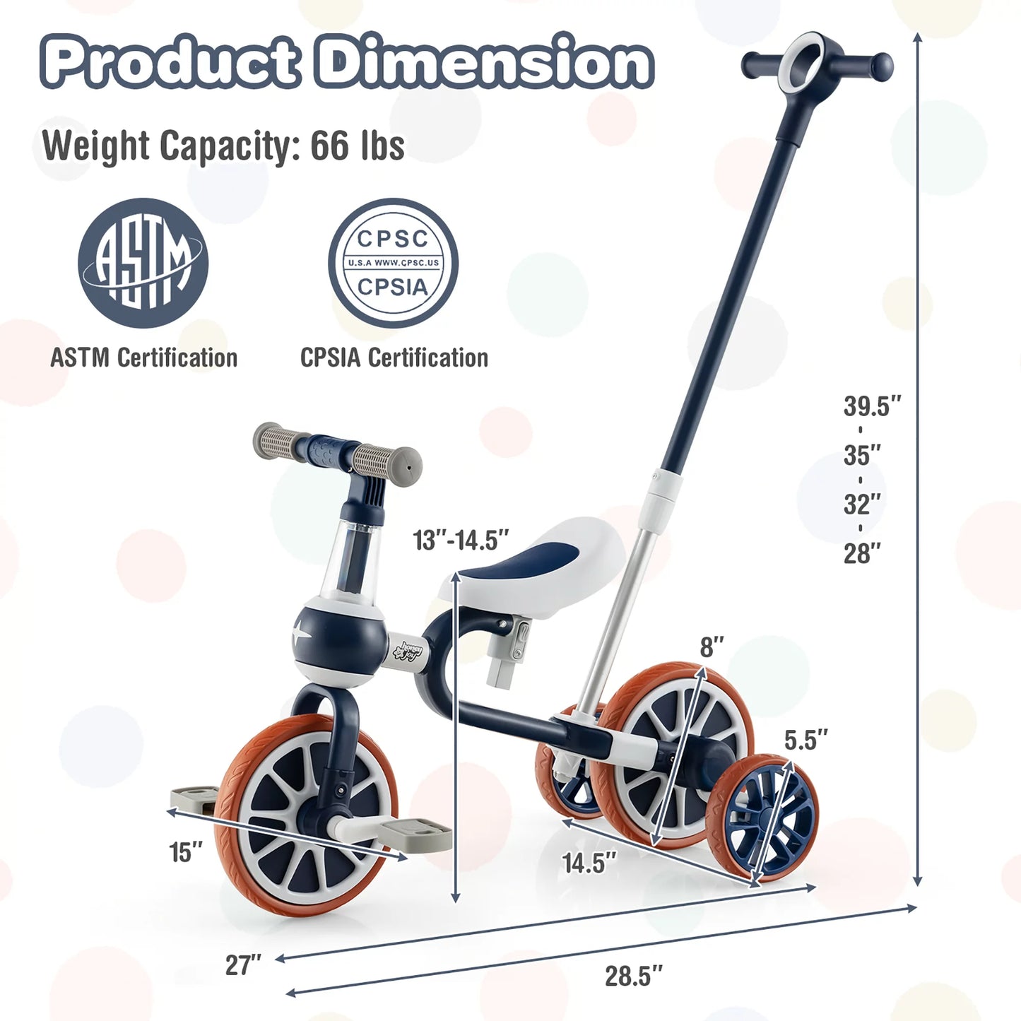 Costway 4 in 1 Kids Tricycles with  Push Handle &#038; Training Wheels Baby Balance Bike Navy