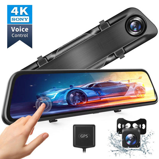 4K 12&#8243; Mirror Dash Cam &#8211; Vantop H612T Front &#038; Rear View Dual Dash Camera, IPS Touch Screen, Voice Control Cars Mirror Camera W/Night Vision Parking Monitor