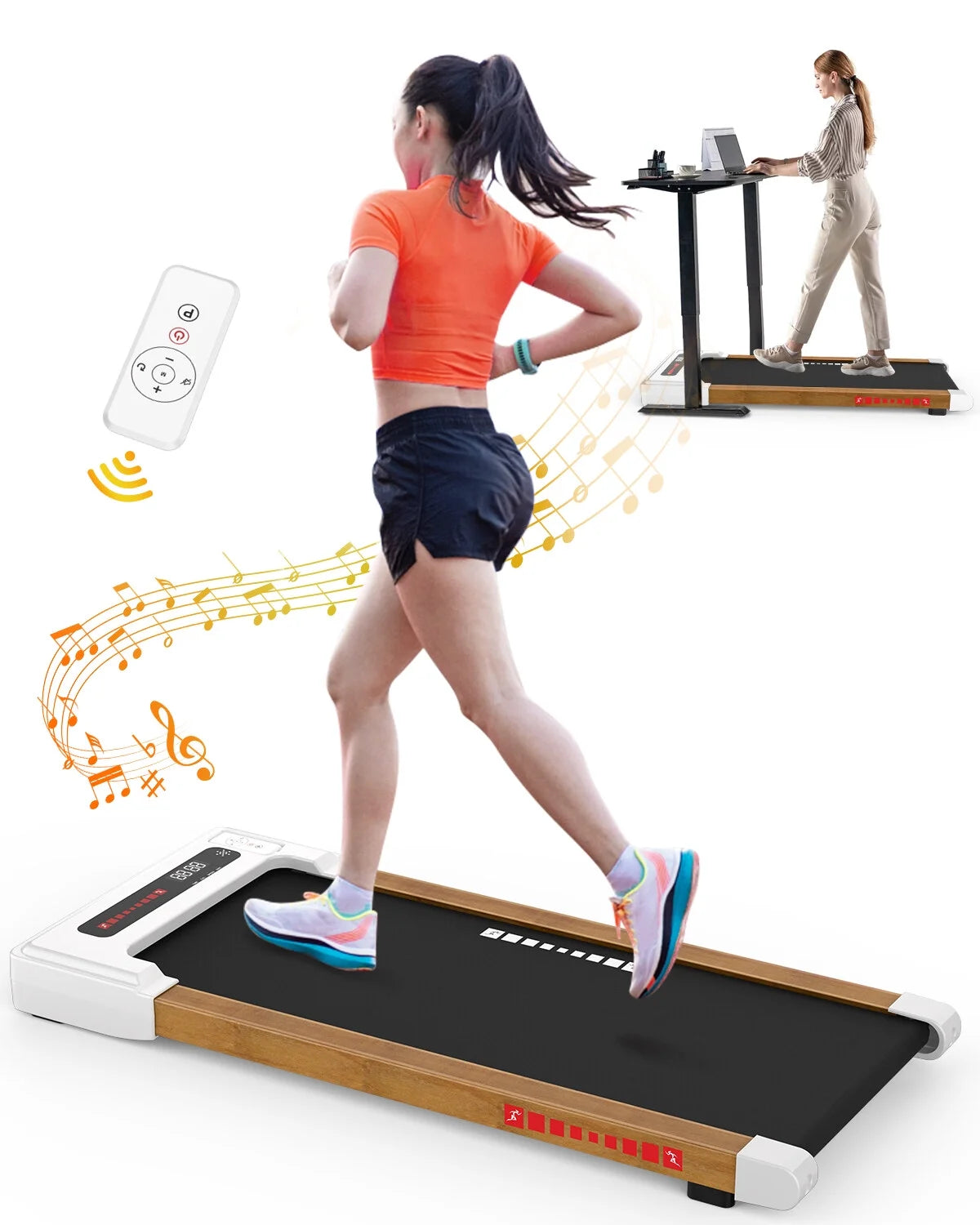 2.5HP Under Desk Electric Treadmill, MINI Waking Jogging Machine Installation-Free, Remote Control Portable Walking Machine with Bluetooth for Home, Office &#038; Gym