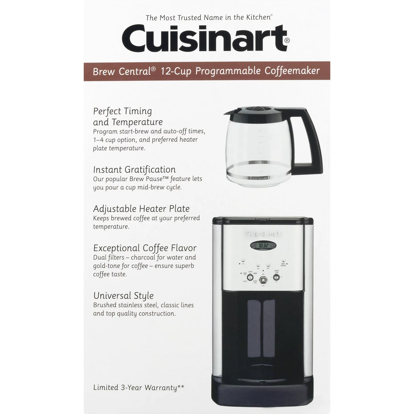 Cuisinart Brew Central 12 Cup Programmable Coffeemaker, DCC-1200WM1