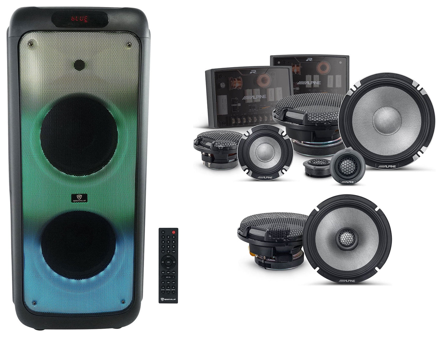 2 Alpine R2-S65 6.5&#8243; 2-Way+R2-S653 Component Car Speakers+House Party Speaker