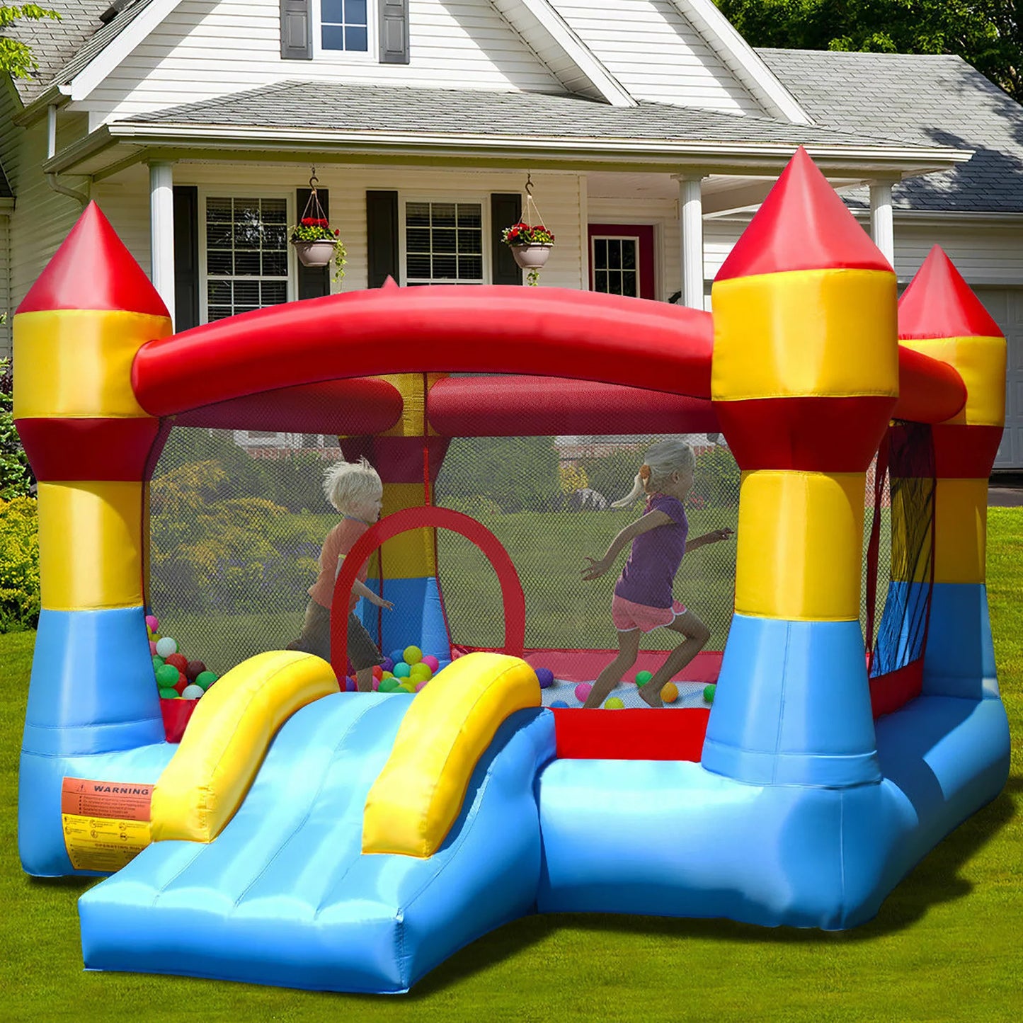 Costway Inflatable Bounce House Castle Jumper Moonwalk Playhouse Slide with  550W Blower