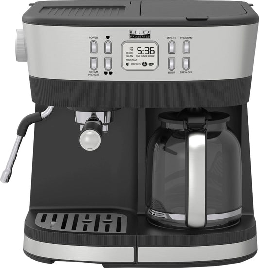 Bella Pro Series &#8211; Combo 19-Bar Espresso and 10-Cup Drip Coffee Maker &#8211; Stainless Steel