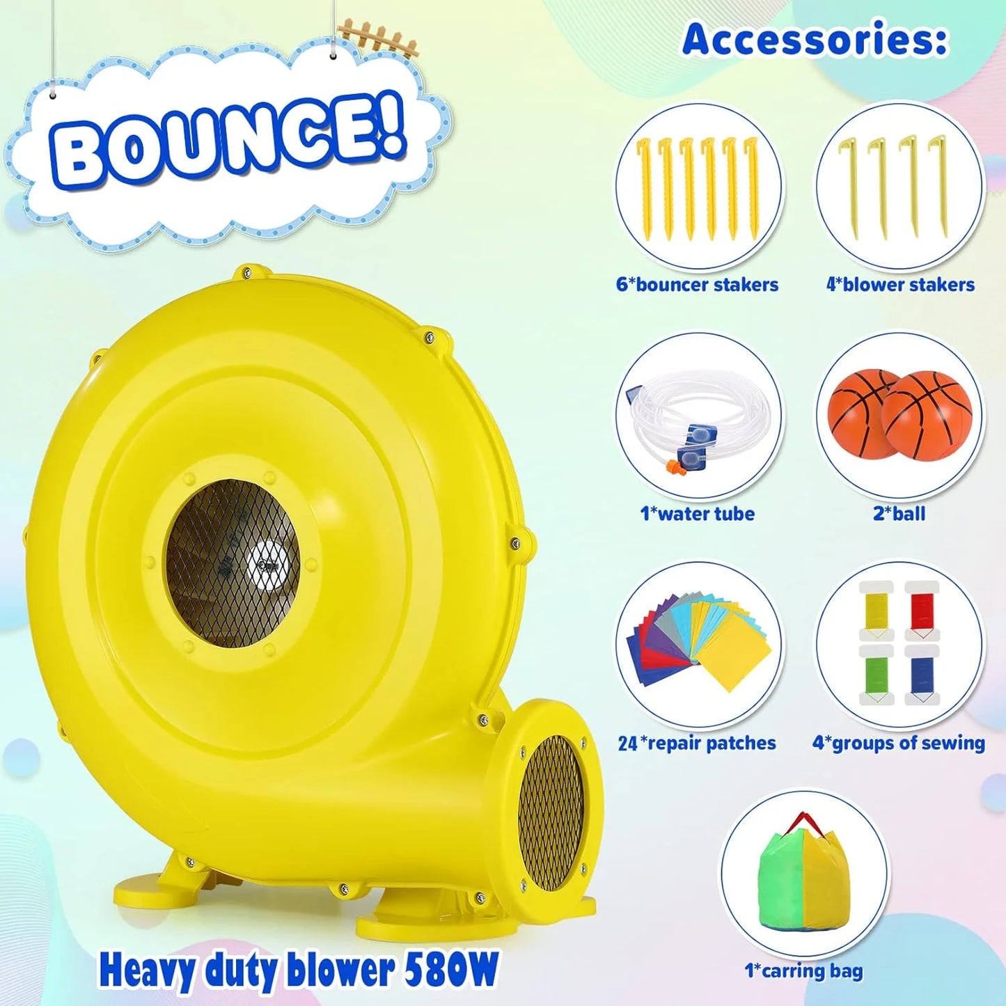 Bounce House for Kids with Blower, Inflatable Water Slide with Soccer Frame, Water Cannon Included, Backyard Water Park for Indoor/Outdoor Parties, Toddler Gift