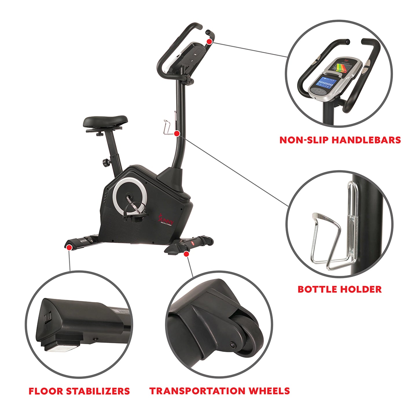 Sunny Health &#038; Fitness Magnetic Upright Exercise Bike w/ LCD, Pulse Monitor, Stationary Cycling and Indoor Home Workouts SF-B2883