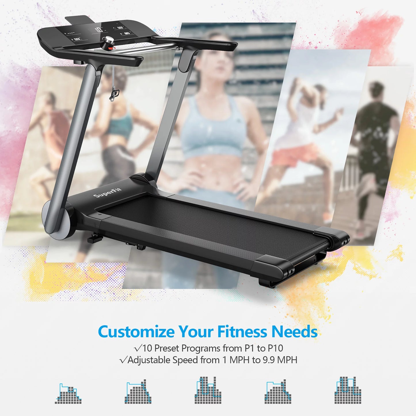 Superfit Folding Electric Treadmill Jogging MachineBluetooth10 Preset Programs