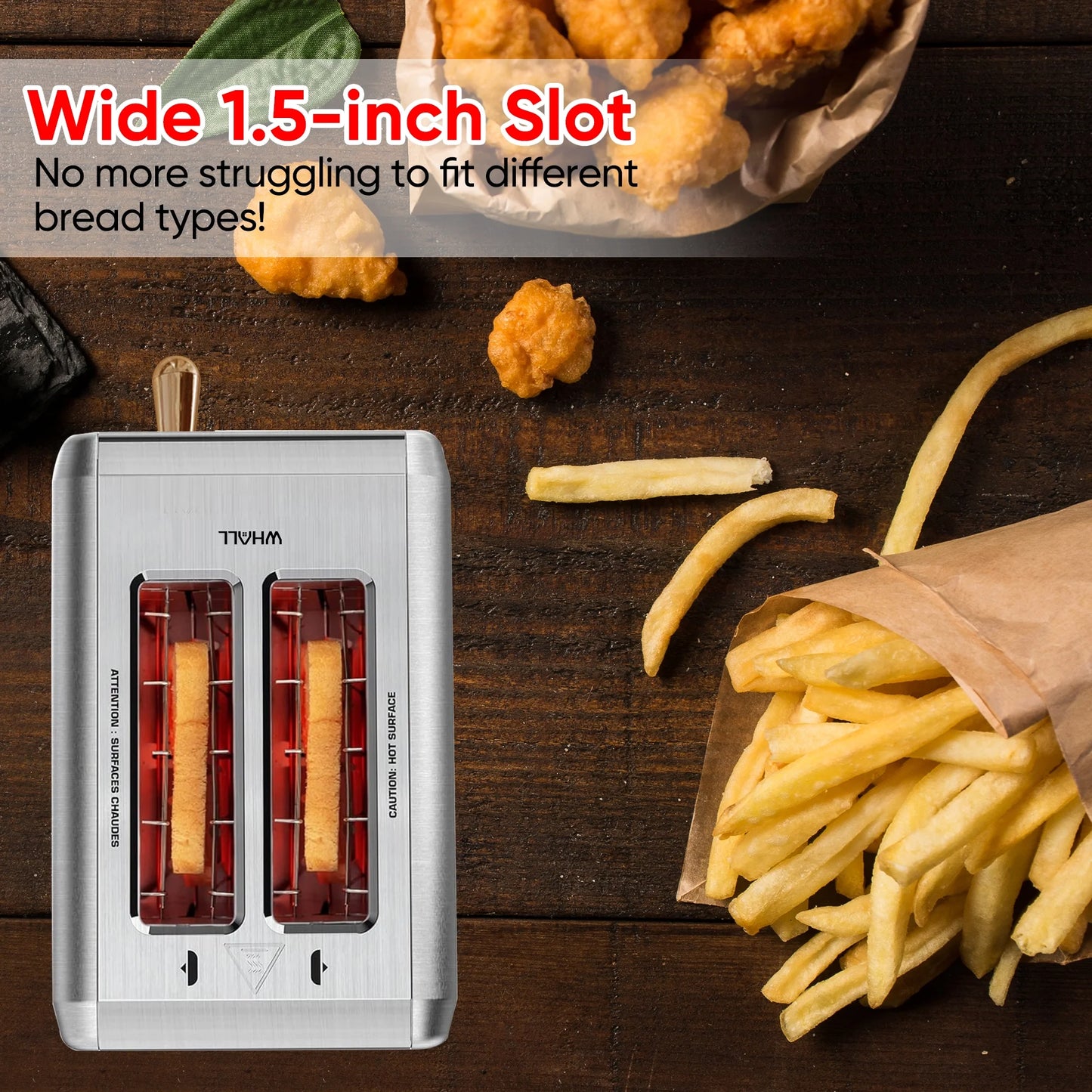 WHALL 2 Slice Touchscreen Toaster &#8211; Stainless Steel Toaster with Wide Slot, 6 Shade Settings, Bagel Function, Removable Crumb Tray