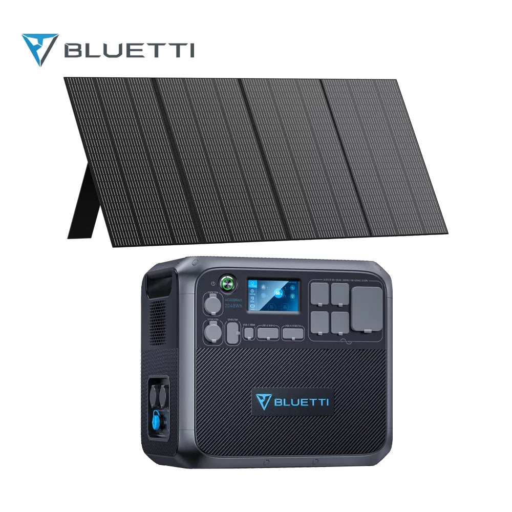 Bluetti Portable Power Station AC200MAX,With 380W Solar Panel, 2048Wh Solar Generator, 2200W AC Output for Home Backup, Road Trip, Off Grid